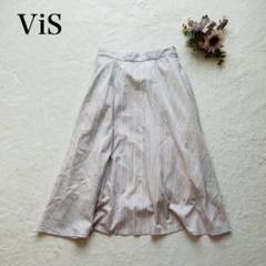 【ビス】フレアスカート（M）ウエストゴム ストライプ ミモレ丈 シンプル 綺麗め