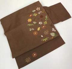 正絹 名古屋帯 ヨーロピアン図案 金彩 刺繍 ブラウン地 逸品