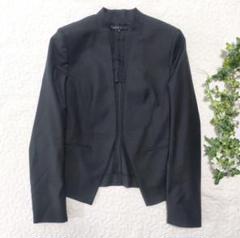 m6036【美品 セオリー】現行タグ ノーカラージャケット 黒 日本製 00 theory セオリーノーカラージャケット ブラック比翼 ボタン 七分