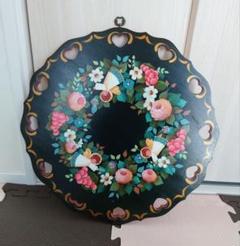 天使・花絵　壁飾り　径約42cm 木製