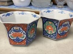 小鉢 4客 向付 角鉢 色絵 古伊万里 壽 瓢箪 花 柵 窯傷 小鉢 4客 向付 角鉢 色絵 古伊万里 壽 瓢箪 花 柵 窯傷