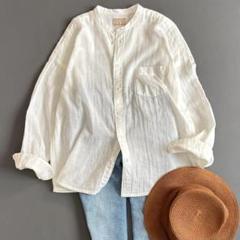 美品♪中川政七商店 綿麻ガーゼの休日シャツ リネン バンドカラー 白 qv3 美品♪中川政七商店 綿麻ガーゼの休日シャツ リネン バンド