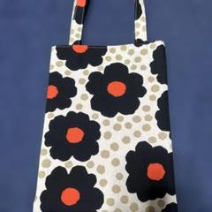 エコバッグ 黒い花とオレンジの柄