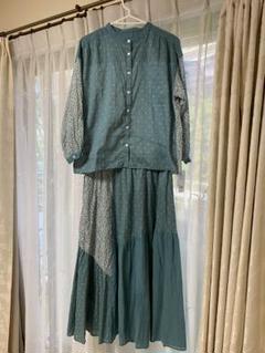 セルフサービス　ブラウス　スカート　薄緑 花柄 ドット　セットアップ　未使用　L