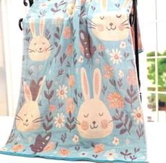 ウサギと花柄 リバーシブルブランケット