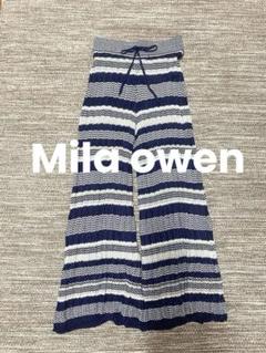 【美品】Mila owen ¥12.980 ボーダーワイドパンツ　ネイビー　F