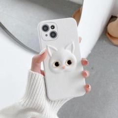 立体猫ちゃんアイフォンケース・iPhone14・シリコン・イエロー、ホワイト