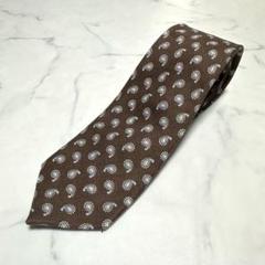 美品　オリヒカORIHICA ネクタイ　リネン100% 麻　ブラウンペイズリー