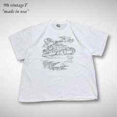 90sアメリカ製ヴィンテージグラフィックTシャツXXLシングルステッチUS古着白