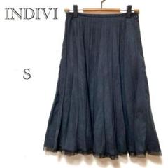 インディヴィ INDIVI プリーツスカート 【S】黒 裾レース 日本製 春夏
