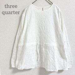 スリークォーター 刺繍 ブラウス プルオーバー 長袖 M 日本製 リボン フレア