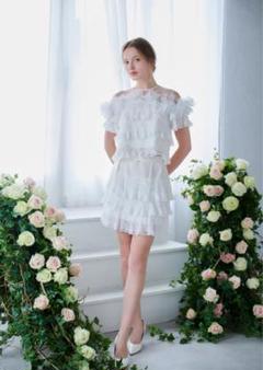 RIU Sheer pleats flower tops ホワイト　Rちゃん Sheer pleats flower tops – Riu