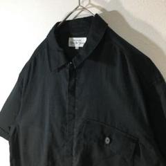 【個性派古着】半袖ジャケット　フルジップ　透け感あり　麻100％　黒　メンズＬ