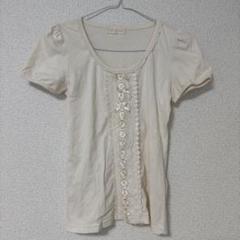 レース装飾クリーム色半袖Tシャツ M