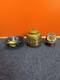1852   七宝焼　景泰藍　碗1客　茶入1客　フクロウ1客 1852 七宝焼 景泰藍 碗1客 茶入1客 フクロウ1客 - メルカリ