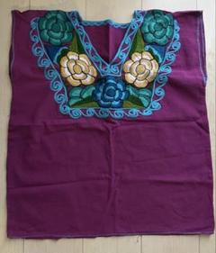 México、メキシコ、メキシコ雑貨、紫、花柄、刺繍、Vネック、トップスのサムネイル