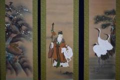 複製/芳崖/寿老人鶴亀図/三福対/工芸/桐共箱付/布袋屋掛軸HE-842 複製/芳崖/寿老人鶴亀図/三福対/工芸/桐共箱付/布袋屋掛軸HE-842
