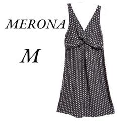 MERONA ノースリーブワンピース 膝丈ワンピース ブラウン ドット柄 M