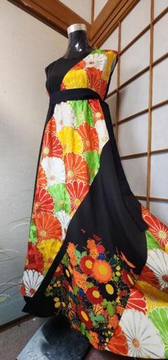 彩着物リメイク♪ 袋帯と刺繍入り着物からロングワンピース