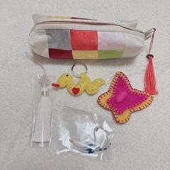 アジアン雑貨　カラフルパッチワークポーチとアクセサリーセット