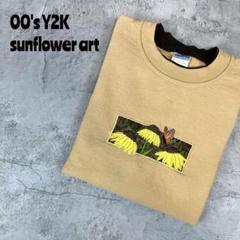 00's Y2K ギルダンボディ　サンフラワー　アート刺繍　二枚襟　トレーナー