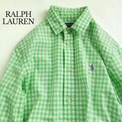 人気♥️ラルフローレン ガーゼ生地 ギンガムチェック 長袖シャツ グリーン×白 POLO RALPH LAUREN ラルフローレン ガーゼシャツ ボタンダウン