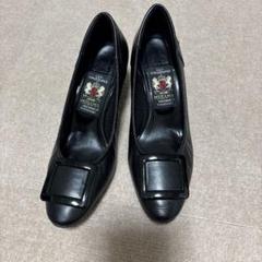 ✨美品✨ ミハマ リボン パンプス  レザー 撥水 防水 スクエアトゥ ブラック ☆美品☆【ミハマ】パンプス (22) 撥水レザー スクエアトゥ 太