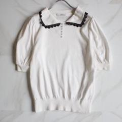 【23SS】Rene パール付き 半袖 ポロシャツ Sサイズ 白色 レース 23SS】Rene パール付き 半袖 ポロシャツ Sサイズ 白色 レース