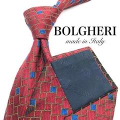 【美品】BOLGHERI ネクタイ 幾何学模様柄 ジャガード織 レッド 光沢感