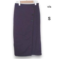 【ビス】ロングスカート ミモレ丈 茶 青 チェック 春夏秋冬 ラップ風 4839