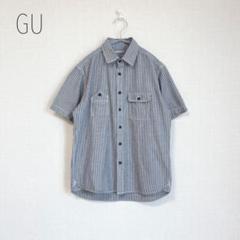 GU 半袖ストライプシャツ　ワークシャツ　S ジーユー　ネイビー系