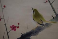 真作/森守明/西山翠嶂の門下/紅梅鴬図/京都市立芸大/布袋屋掛軸HJ-664 真作/森守明/西山翠嶂の門下/紅梅鴬図/京都市立芸大/布袋屋掛軸