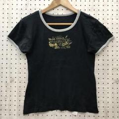平成 y2k キッズコア 古着 メタリックプリント ドクロ リンガーTシャツ