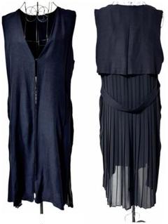 CYNICALシニカル 麻混ノースリーブロングジレ バックシアープリーツ黒　M