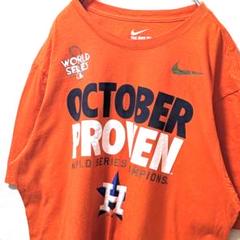 ナイキMLBヒューストンアストロズデカロゴ TシャツオレンジだいだいXL古着