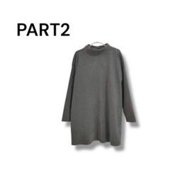 【パートツー】長袖　ワンピース　モックネック　膝丈　無地　2XL グレー