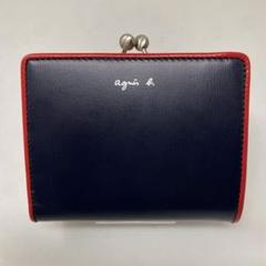 未使用に近い✨アニエスベー 長財布　サブ財布・ギャランティカード付き　赤　レッド アニエスベー】長財布 バイカラー かぶせ長財布 牛革 ネイビー