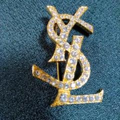 紀子 イヴ・サンローラン YSL ゴールドクリスタルロゴブローチ /鑑定済 紀子様専用 イヴ・サンローラン YSL ゴールドクリスタルロゴ