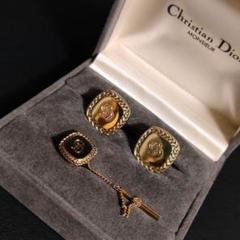 【美品】Dior　ディオール　カフス・タイピンセット　ゴールド　スクエアCDロゴ