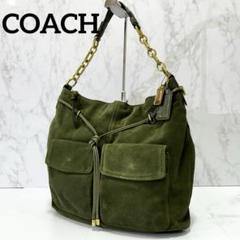 Vintage COACH スエード ワンショルダーバッグ グリーン