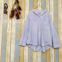 【Crocodile】トップス　シャツ　長袖　ボタン　コットン　薄青　綿100%