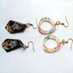 ハンドメイド 花柄レジンピアス 2ペア