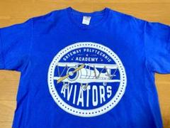 アメリカ古着 飛行機 英語 プリント Tシャツ L 青 GILDAN 複葉機