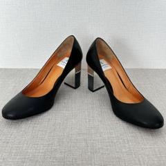 ランバンオンブルー ビジューヒールレザーパンプス 黒