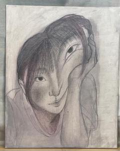 鉛筆画 人物画 木製フレーム付き ヒノキの木製フレーム付スケッチブック お絵かきしてそのまま