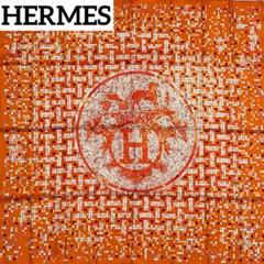 福袋 公式 極美品 ☆HERMES☆ オレンジ シルク モザイク24 カレ90 スカーフ 小物