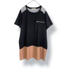 シューラルー　切り替え半袖カットソー　Tシャツ　チュニック　異素材ミックス　L