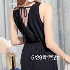 新商品✨ 0529 ハイウエスト カシュクール バックシャン オールインワン 黒