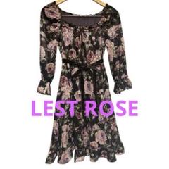 タグ付き未使用　レストローズ花柄レース フレア袖ブラウスチュニック レストローズ(LEST ROSE) チュニック 花柄 黒ブラックレース柄