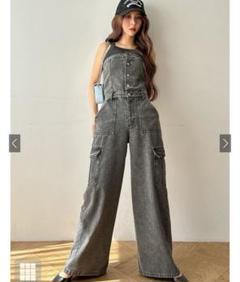 デニム ワイドパンツ オールインワン ベアトップ デニム ワイドパンツ オールインワン ベアトップ オフショルダー